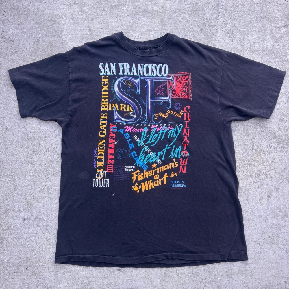 Vintage 90s San Francisco Haight St Graphic‎ T-Shirt Mens XL Black Single Stitch